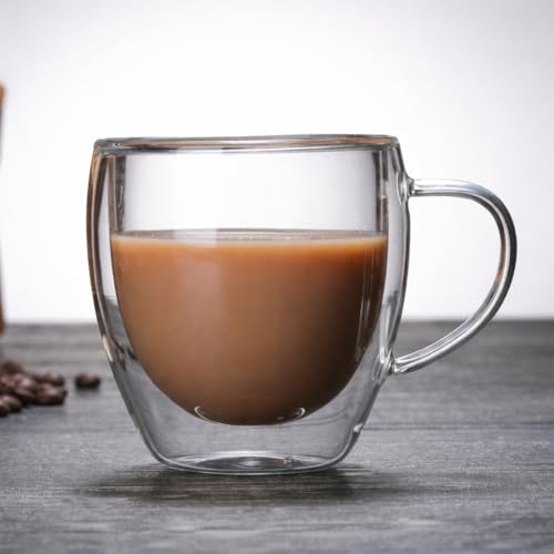 Image of Double Wall Glass Coffee Mug 250ml | Premium Borosilicate Glass Cup for Hot & Cold Beverages | Transparent Insulated Tea Mug | Elegant & Durable Coffee Cup for Home & Office