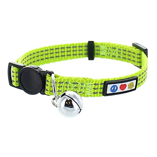Pawtitas Reflective Cat Collar with Safety Buckle and Removable Bell Cat Collar Kitten Collar Green Cat Collar