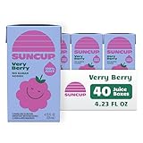 SunCup 100% Juice Boxes for Kids | No Added Sugar, No Dyes, No Preservatives | Trusted in Schools Across 49 States | SNAP EBT Eligible | Bulk Pack with Straw | 4.23 oz (40 Pack), Very Berry