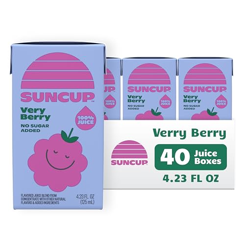 SunCup 100% Juice Boxes for Kids | No Added Sugar, No Dyes, No Preservatives | Trusted in Schools Across 49 States | SNAP EBT Eligible | Bulk Pack with Straw | 4.23 oz (40 Pack), Very Berry