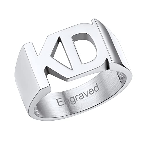 Custom4U Personalized Name Ring Unisex Custom Block Letter/Name/Initial/Year/Word Rings,Stainless Steel/Gold/Black Customzied Nameplate Ring for Women Men (Gift Box)