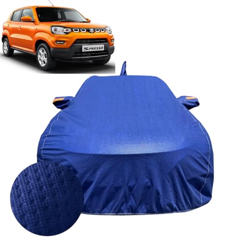 Image of Car Cover For Maruti Suzuki S-Presso (2019-2026)|100% Waterproof Cover with Antenna & REFLECTIVE Mirror Pockets | Dustproof, Scratchproof, Heatproof S-Presso Car Cover|Soft Cotton Lining|BLUE