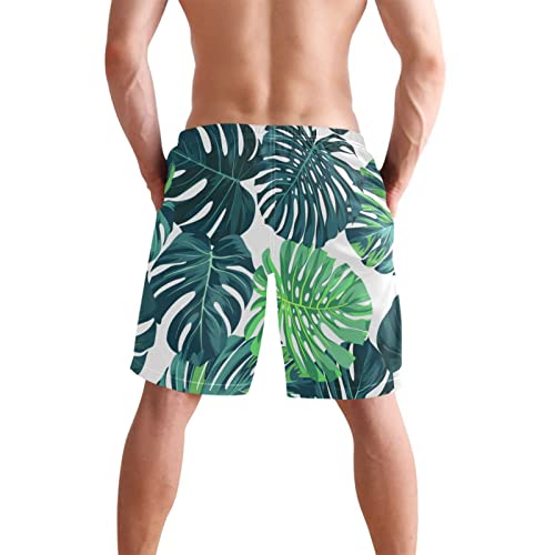 Green Monstera Palm Leaves Men's Swim Trunks Tropical Leaf Summer Beach Shorts Quick Dry Bathing Suits with Mesh Lining XXL3
