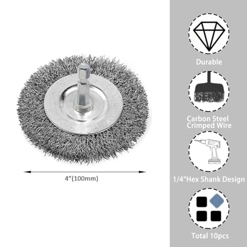 Image of Wire Brush for Drill, 10pcs 4 Inch Wire Wheel Brush Cup Set, 0.012 Inch Coarse Carbon Steel Crimped with 1 /4-Inch Hex Shank for Rust Removal, Clean Paint ,Corrosion