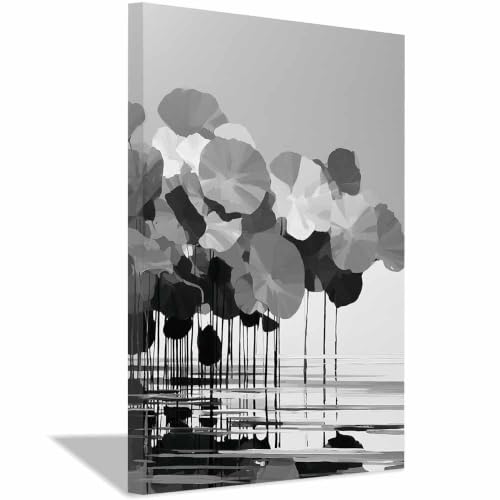 Tableau monochrome étang à lotuses decoration murale salon 60x90cm