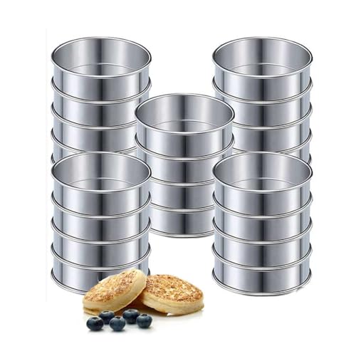 Exogio 20 Pack Cercle Tartelette Antiadhésifs, Cercle a Patisserie 10cm, Moules à Muffins en Acier Inoxy, Anneaux à Gâteaux, Cercles à Double Roulés pour...