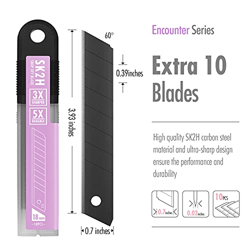 Fantasticar Soft Material Grip Retractable Snap-Off Utility Knife Safety Box Cutter, With Extra 10 Blades, And Can Opener Design, For Heavy Duty Work, Carpet, Cartons And Cardboard (Purple) #TOP4