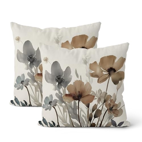 DAFENA 2 taies floral automne 20x20 po, gris