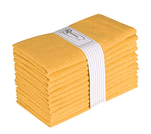 Ramanta Home Cloth Dinner Napkin in 100% Cotton Fabric-18x18 Mustard, Wedding Napkins, Cocktails Napkins, Fabric Napkins, Cotton Napkins, Mitered Corners & Generous Hem, Dinner Napkins Set of 12