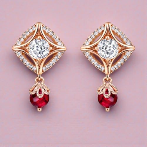 Image of Nilu's Collection 18k Rose Gold Plated Clip On Hoop Earrings, Stylish Women Earrings, Fancy Zircon Copper Bali Earrings for Women and Girls (Drop design)