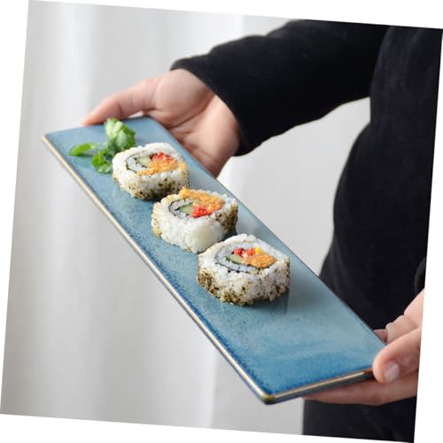 Plato rectangular de cerámica para sushi color azul miniatura 3