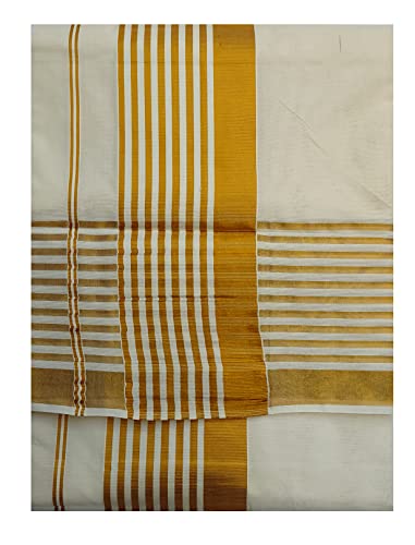 Image of Women's Kerala Traditional Cotton Kasavu Saree with Running Blouse | Sari for Weddings, Festivals, Temple Visits, Onam Vishu & Regular Wear