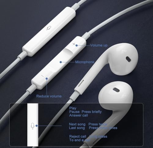 Image of Original - 1 Year Warranty Earphones with Lightning Connector - Wired Headphones with Microphone & Volume Control Compatible with iPhone 14, 13, 12, 11, SE & iPhone X Series - Lightning Cable