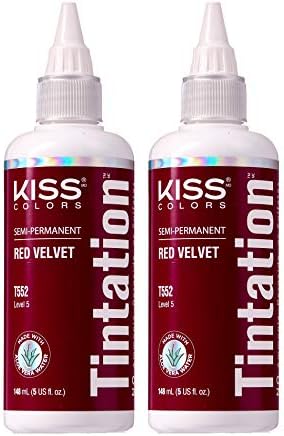 Red by Kiss Tintation Semi-Permanent Hair Color, Aloe Vera Water Based, Argan Oil, Olive Oil, Collagen & Keratin, Long-Lasting Color Dye (Red Velvet, 2 Pk, 5 Fl Oz)