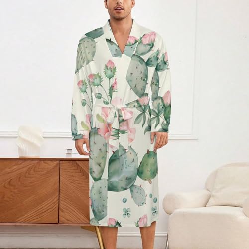 Cactus And Flowers Soft Robe Long Sleeve Bathrobes V Neck Sleepwear Spa Robes with Belt Men Woman2