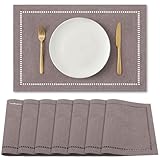 8 Pack Fabric Placemats, Machine Washable Placemats for Dining Table, 18 x 12 Inch Double-Layered Polyester Table Mats with Hollow Edge Design, Dark Brown Farmhouse Decor