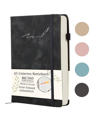 Soul Projekt Notizbuch A5 Schwarzes Liniert, Wichtelgeschenke, 360 Seiten Hardcover Journal Notebook, Notizheft a5, Notizblock a5 für Uni-Zubehör, Elastischer Verschluss und Stiftehalter Diary