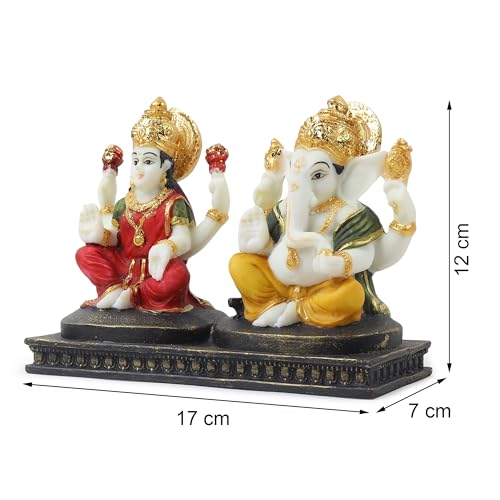 Image of ARMONIA Premium Laxmi Ganesha Idol for Home Decor & Pooja | 4.7 Inch Handmade Ganesh Murti | Marble Finish Polystone Lakshmi Ganpati Statue for Mandir, Office | Best Gift for Wedding & Housewarming