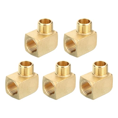 QUARKZMAN Conexión de Codo de 90 Grados de Latón Barstock 1/2' NPT Conector de Tubería para Gas, Aire, Aceite, Propano, 5 Piezas
