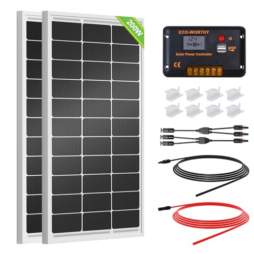 ECO-WORTHY 200 Watts 12 Volt/24 Volt Solar Panel Kit with High Efficiency Monocrystalline Solar Panel and 30A PWM Charge Controller for RV, Camper, Vehicle, Caravan and Other Off Grid Applic