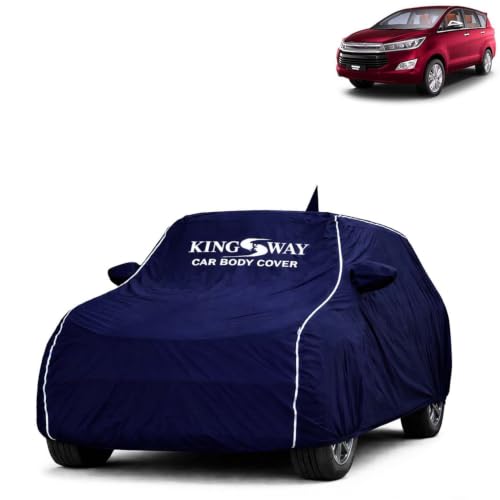 Image of KINGSWAY Super Waterproof Car Cover Only with Innova Crysta (Year 2015 to 2021 - All Model) | Mirror and Antenna Pockets | All Weather Car Body Cover with Silver Piping | Blue