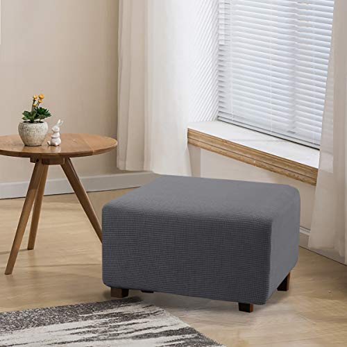 Stretch Ottoman Slipcover Folding Storage Stool Furniture Protector Soft Rectangle slipcover with Elastic Bottom (X-Large, Charcoal Gray) - Thumbnail 2
