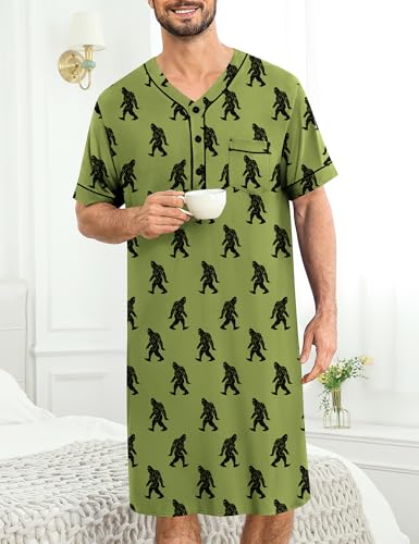 Image of SWOMOG Mens Nightgown Short Sleeve Lounge, Sleep Henley Shirt Pajama Big & Tall Nightshirt Comfy Nightwear M-3XL