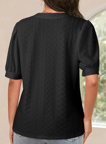 Image of Dokotoo Womens Blouses V Neck Puff Short Sleeve Business Casual Tops