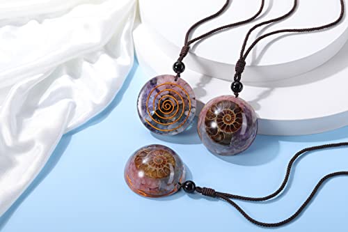 Jovivi 7 Chakra Gemstone Reki Healing Crystal Necklace Round Circle Shape Ammonite Fossil Resin Chip Stones Pendant Necklace for Women Men Life Tree Jewelry Christmas Gifts3