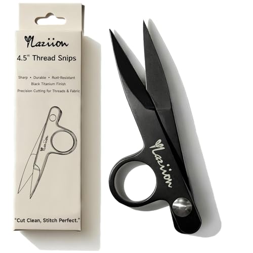 YLaziion 4.5-Inch Thread Snips – Black Titanium Sewing Scissors with Adjustable Screw, All-Steel Spring Nippers for Fabric, Embroidery & Quilting | Sharp Thread Cutter with Rubber Blade Cover