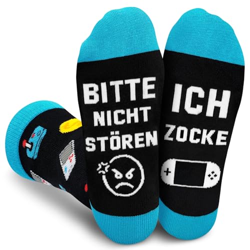 Gemtte Lustige Socken, Lustige Gaming Socken mit Spruch 'Bitte Nicht Stören Ich Zocke', Gamer Geschenk Zocken Socke, Neuheit Geburtstag Geschenke für Männer Herren Jungs Damen Papa
