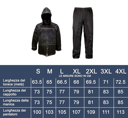 Auto Accessori Lupex Regendichte und winddichte schwarze Motorradkombination mit vollständigem Set, Regenjacke und Regenhose mit versteckter Kapuze, PVC-Größe, unisex für Damen und Herren, Schwarz