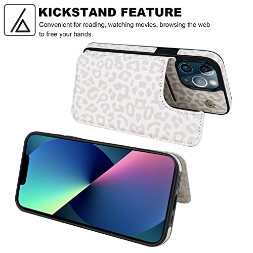 Image of HAOPINSH for iPhone 13 Pro Max Wallet Case with Card Holder, White Leopard Cheetah Pattern Back Flip Folio PU Leather Kickstand Card Slots Case for Women Girls, Double Magnetic Shockproof 6.7 inch