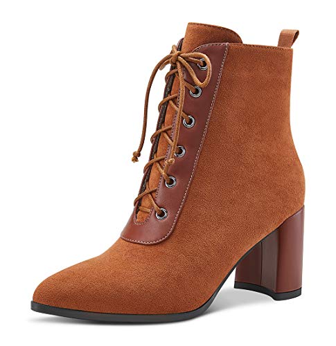 Castamere Womens High Block Heels Ankle Boots Pointed Toe Booties with Laces 7.5CM Heels