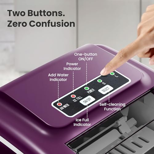 Image of Countertop Portable Ice Maker Machine with Handle, 8 Bullet-Shaped Ice Cubes Ready in 6 Mins, 26Lbs /24H, Self-Cleaning Function with Ice Scoop and Basket for Home /Kitchen /Party (Purple)