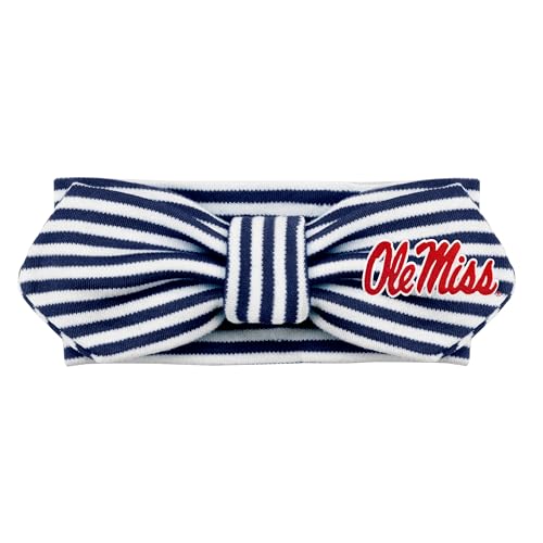 Creative Knitwear Ole Miss Rebels Infant Girls Navy/White Striped Hair Knot Headband Embroidered Logo - Size Newborn - 4T