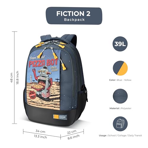Image of Gear Fiction 2 Backpack 19 inch /39L Large Water Resistant School Bag /Casual Backpack /Daypack /Kids Bag for Boys /Girls (Blue-Yellow)