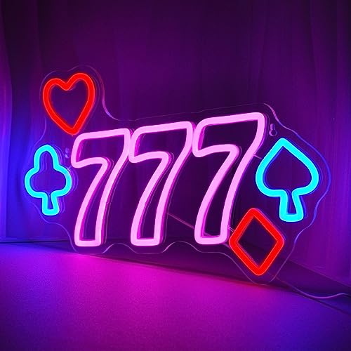 Image of 777 Casino Neon Signs for Wall Decor Pink LED Light Sign for Poker Room Decor Light Up Sign for Birthday Party Decoration USB Powered