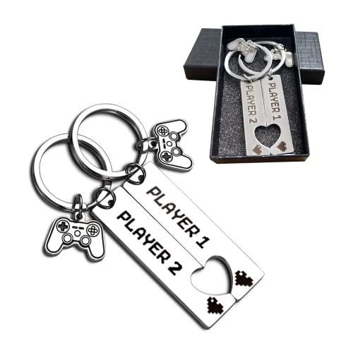 JEKUGOT 2 pieces Couples KeyRings Gifts for Boyfriend & Girlfriend, Gamer Couple Gift, Romantic Anniversary Valentine's Day Gift, Keychain with Silver Heart - Image 2
