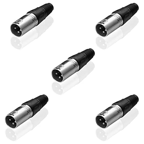 iYueMps 5pcs 3Pin Male XLR Solder Type Microphone Line Plug Connector Mic Audio Socket (5 x XLR Male Adapter) Cover