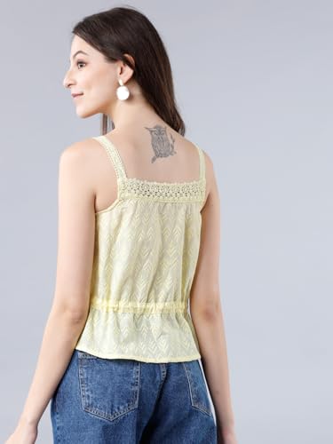 Image of Tokyo Talkies Women's Sleeveless Shoulder Strap Embroidered Tops| Stylish Casual wear