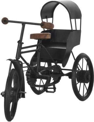 BURAQ UNIVERSAL Antique Wood and Wrought Iron Mini Cycle Rickshaw // Vintage Rickshaw Iron Vehicle Model for Toy Gifts Showcase Display Home Desktop Decor