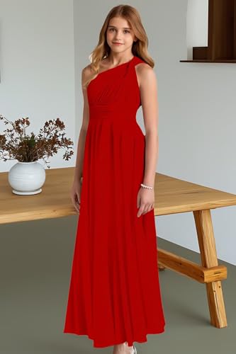One Shoulder Junior Bridesmaid Dress Ruched Flower Girl Dresses for Wedding Pleated Formal Dress for Girls3