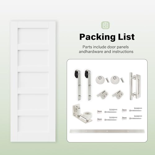 Image of 32 inch x 80 inch 5-Lite Tempered Clear Glass Barn Door with 72 inch Track Kit, Solid Core MDF Sliding Barn Doors for Closet Kitchen Bedroom Living Room, Easy to Clean & Modern Style, Nickel-Plated Hardware Kit