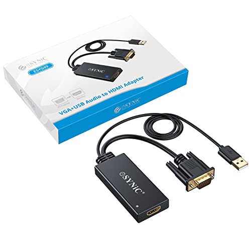 Esynic Vga To Hdmi Converter Gold Plated Vga To Hdmi Out 1080P Audio Hd Video Converter Box Pc To Hdtv Cable Adapter For Computer Desktop Laptop Pc Dvd From Analogue Vga Svga To Hdtv Hd Plasma Tv #TOP6