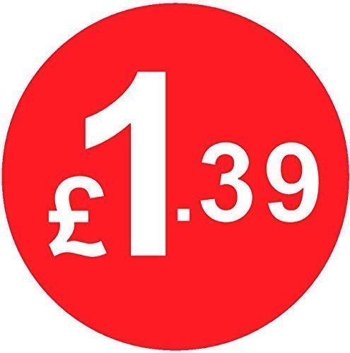 Pack of 500-20mm Price Stickers - Choose from 10p to £95 - Bright Red - Many Prices to Choose from (£1.39 - Red) — image 1
