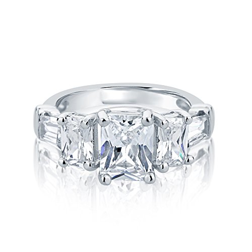 Rhodium Plated Sterling Silver Wedding & Engagement Ring Princess Cut Clear CZ 3 Stone Engagement Ring 9MM (Size 5 to 10)4