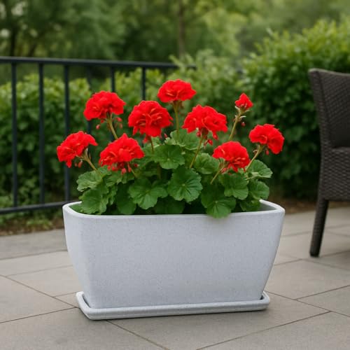 Image of Bigsmall Designed Plant Pots, Premium Durable Polymer Flower Pots for Indoor & Outdoor Plants - Lightweight, Stylish, and Weather-Resistant Garden Planters (Leios-White Stone, 11 Inch)