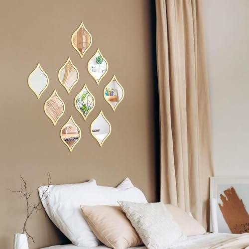 Image of 9 Pcs Teardrop Mirror Wall Decor Boho Vintage Wall Art Farmhouse Decorative Mirror for Apartment Living Room Bedroom