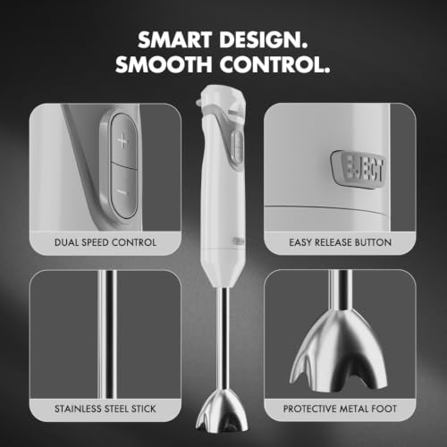 Image of Sujata Blendstick Hand Blender | 600W Powerful Motor | Dual Speed Control | Stainless Steel Immersion Blender | 18000 RPM | Detachable Stick | Ergonomic Design | White
